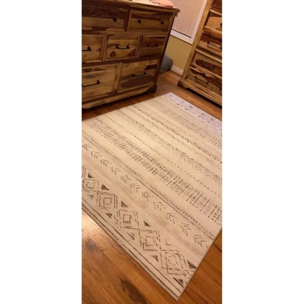 New 5x7 Washable Area Rug, Boho Farmhouse Non-Slip Carpet for Home & Room Decor